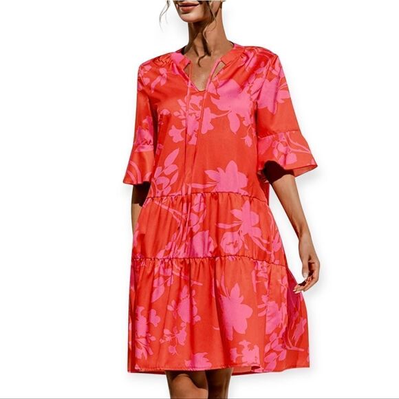 NWT Floral Mini Swing Shift Dress - Picture 1 of 7